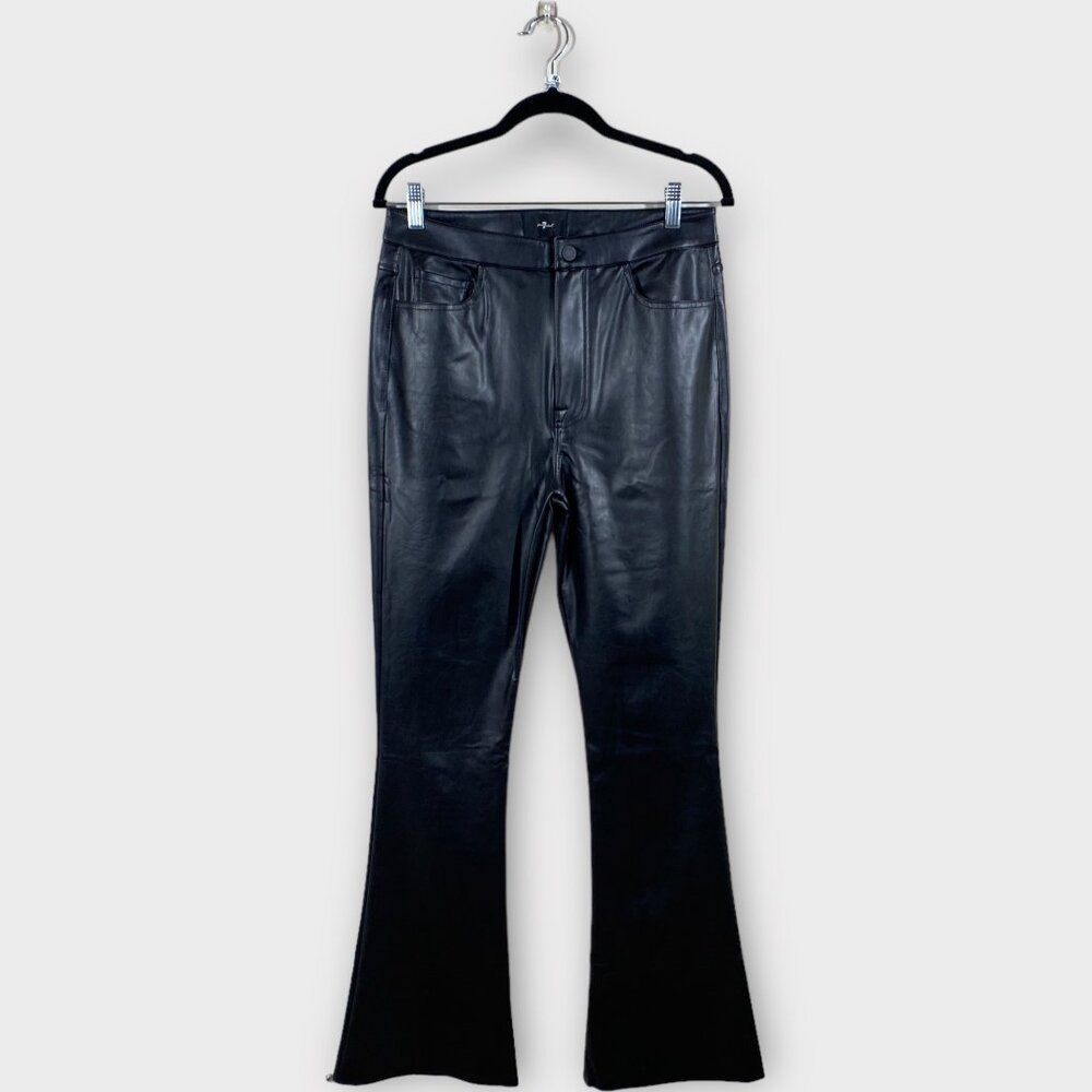 NWT 7 For All Mankind Super Stretch Boot Cut Black Faux Leather Pants, size 32 - Picture 5 of 9